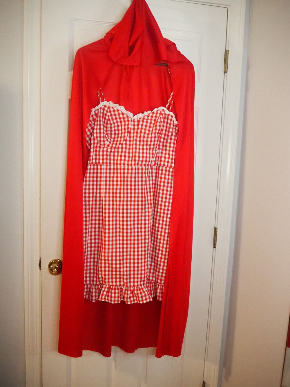 SHEIN XL Little Red Riding Hood Costume Red Gingham Mini Dress Cape Halloween
